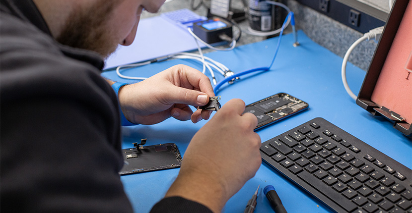 Employee working on a phone