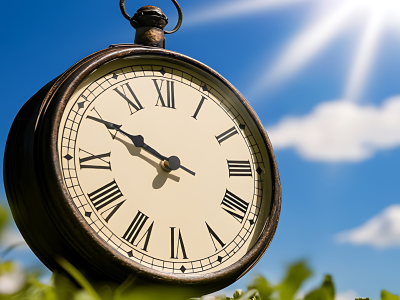 Clock outside above plants