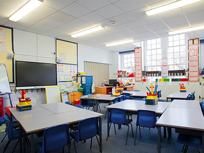 Classroom with work tables