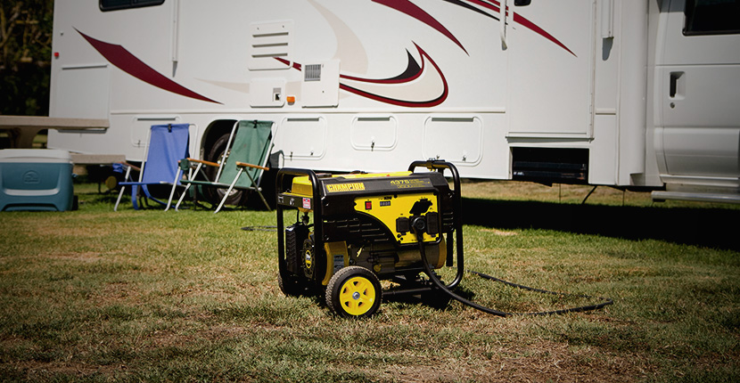 Generator in front of a camper