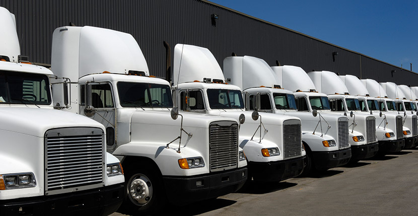 Line of parked semi trucks