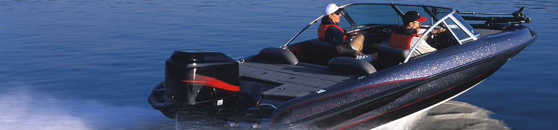 2 People on a purple boat speeding through the water