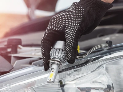 Replacing the headlight on a silver car