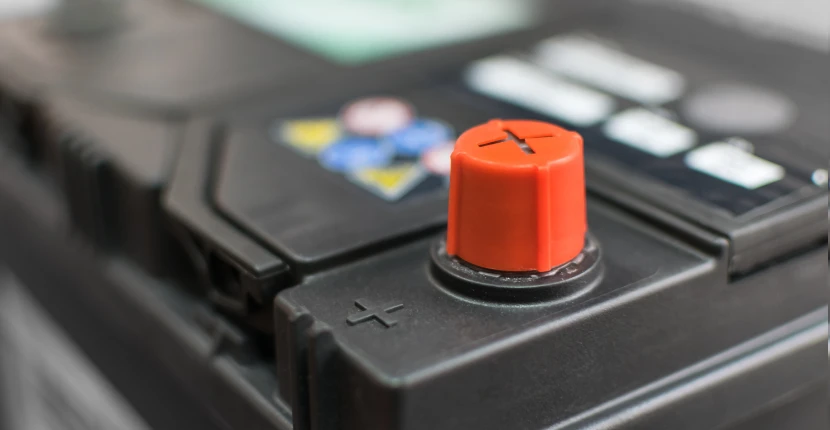 Close up of a positive auto battery terminal
