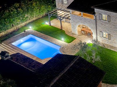 Overhead of a yard using solar lights