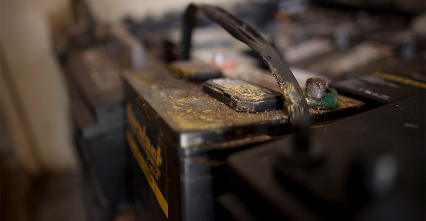 Old car batteries ready for recycling