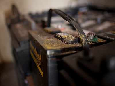 Old car batteries ready for recycling