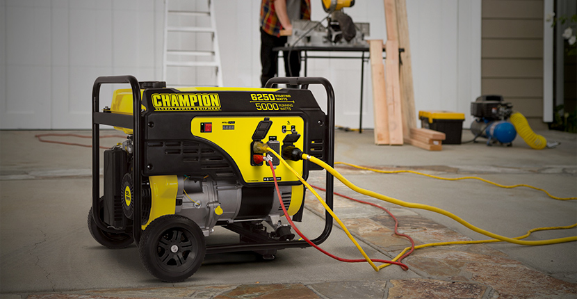 generator in the driveway powering tools