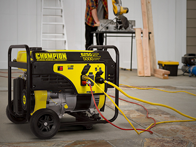 generator in the driveway powering tools