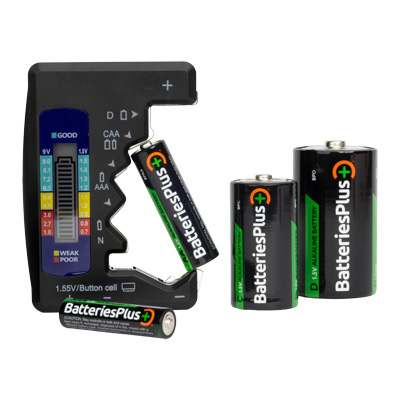 Battery tester with Batteries Plus alkaline batteries