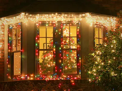 Front window of a house list up for the holiday